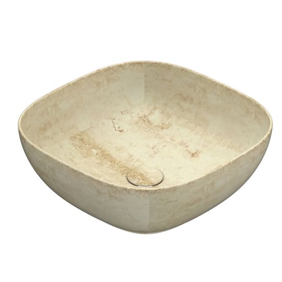 Immagine di LAVABO T-EDGE 42x42 CM INSTALLAZIONE APPOGGIO CERAMICA COLORE TRAVERTINO GLOBO