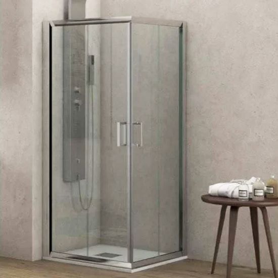 Immagine di BOX DOCCIA NEW FLORA ANGOLO SCORREVOLE 70x70 CM H 180 CRISTALLO TRASPARENTE SP. 5,5 MM CROMO KARAG