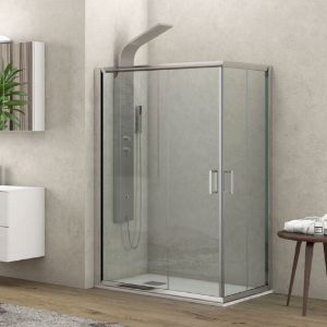 Immagine di BOX DOCCIA NEW FLORA ANGOLO SCORREVOLE 70x90 CM H 180 CRISTALLO TRASPARENTE SP. 5,5 MM CROMO KARAG