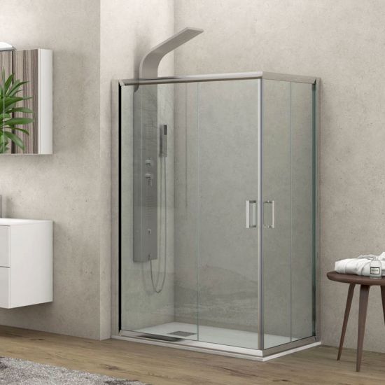 Immagine di BOX DOCCIA NEW FLORA ANGOLO SCORREVOLE 70x90 CM H 180 CRISTALLO TRASPARENTE SP. 5,5 MM CROMO KARAG