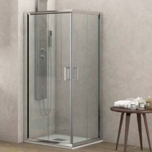 Immagine di BOX DOCCIA NEW FLORA ANGOLO SCORREVOLE 80x80 CM H 180 CRISTALLO TRASPARENTE SP. 5,5 MM CROMO KARAG