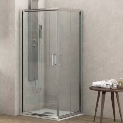 Immagine di BOX DOCCIA NEW FLORA ANGOLO SCORREVOLE 80x80 CM H 180 CRISTALLO TRASPARENTE SP. 5,5 MM CROMO KARAG