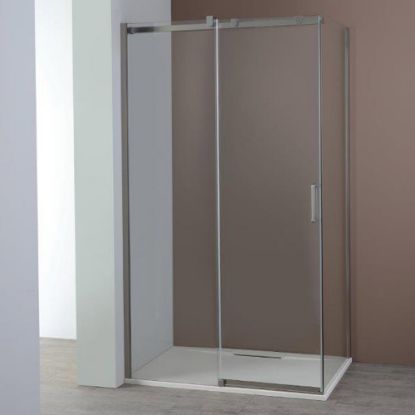 Immagine di PORTA SCORREVOLE EKINOX 117,5-120 CM ARGENTO SPAZZOLATO CRISTALLO TRASPARENTE KINEDO