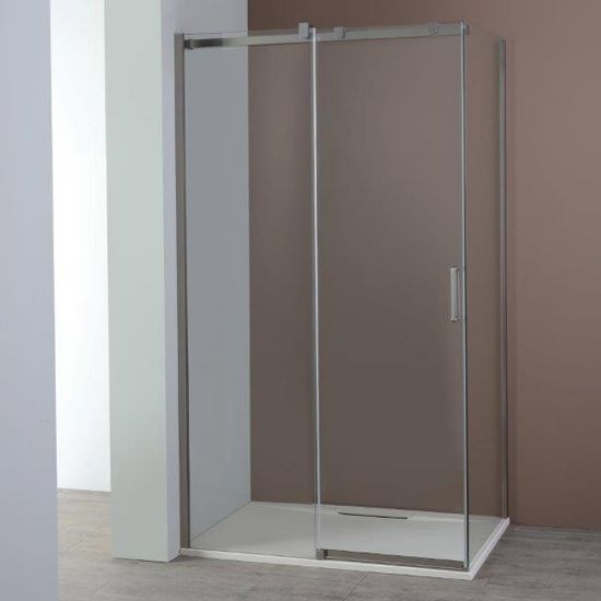 Immagine di PORTA SCORREVOLE EKINOX 117,5-120 CM ARGENTO SPAZZOLATO CRISTALLO TRASPARENTE KINEDO