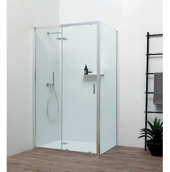 Immagine di PORTA SCORREVOLE FAST 117-121 CM (NICCHIA) CRISTALLO TRASPARENTE 6 MM CROMO REVERSIBILE KINEDO