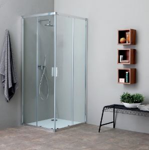 Immagine di BOX DOCCIA FAST ANGOLO SCORREVOLE 87-89 CM (LATO ANGOLO) CRISTALLO TRASPARENTE 6 MM CROMO REVERSIBILE KINEDO