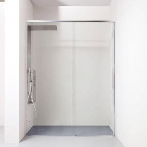 Immagine di BOX PORTA BATTENTE GL6 117,5-120,5 CM (NICCHIA) ARGENTO LUCIDO CRISTALLO TRASPARENTE KINEDO