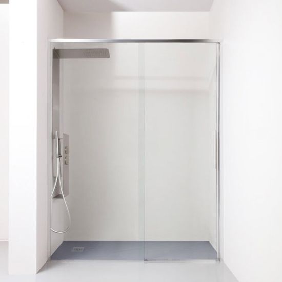 Immagine di BOX PORTA BATTENTE GL6 117,5-120,5 CM (NICCHIA) ARGENTO LUCIDO CRISTALLO TRASPARENTE KINEDO