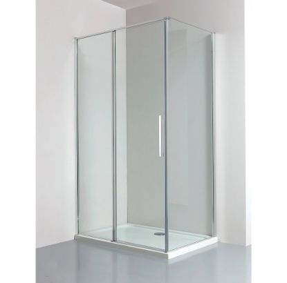 Immagine di BOX PORTA BATTENTE GL6 117,5-119 CM (PER ANGOLO) ARGENTO LUCIDO CRISTALLO TRASPARENTE KINEDO