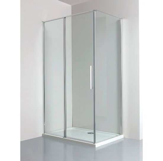 Immagine di BOX PORTA BATTENTE GL6 97,5-99 CM (PER ANGOLO) ARGENTO LUCIDO CRISTALLO TRASPARENTE KINEDO