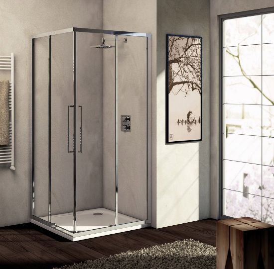 Immagine di BOX DOCCIA KUBO ANGOLO SCORREVOLE 77-82 CM (LATO ANGOLO) CRISTALLO TRASPARENTE CROMO BRILL LUCIDO