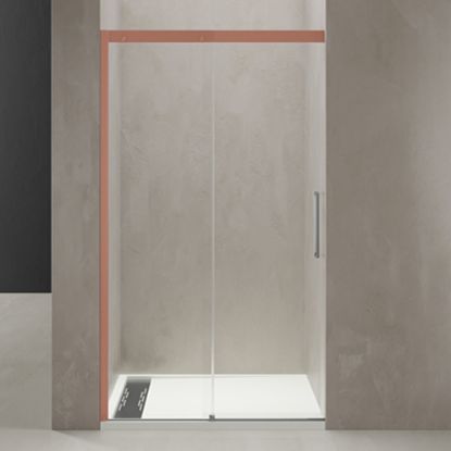 Immagine di PORTA SCORREVOLE PLUMA EVO SX 115-119 CM H 200 CM COLORE HAVANA OPACO CRISTALLO TRASPARENTE