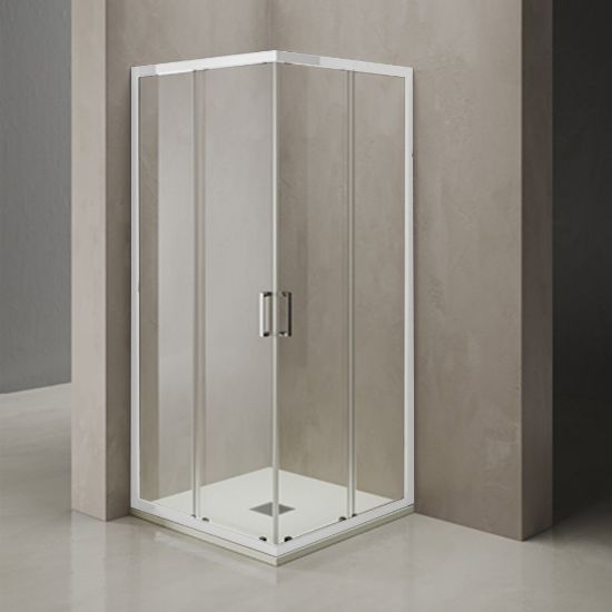 Immagine di BOX DOCCIA SPADO ANGOLO SCORREVOLE 87-90 CM (LATO ANGOLO) H 190 CM BIANCO CRISTALLO TRASPARENTE