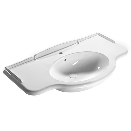 Immagine di LAVABO PAESTUM 110x60 CM INSTALLAZIONE SOSPESA PREDISPOSIZIONE 3 FORI CERAMICA BIANCA GLOBO