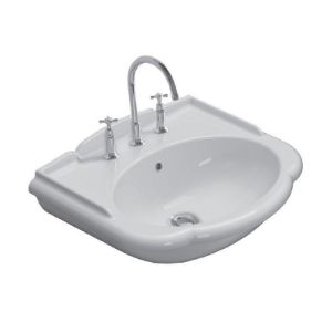 Immagine di LAVABO PAESTUM 62x52 CM INSTALLAZIONE SOSPESA O SU COLONNA PREDISPOSIZIONE 3 FORI CERAMICA BIANCA GLOBO