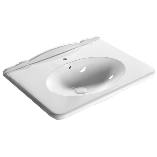 Immagine di LAVABO PAESTUM 75x55 CM INSTALLAZIONE SOSPESA PREDISPOSIZIONE 3 FORI CERAMICA BIANCA GLOBO