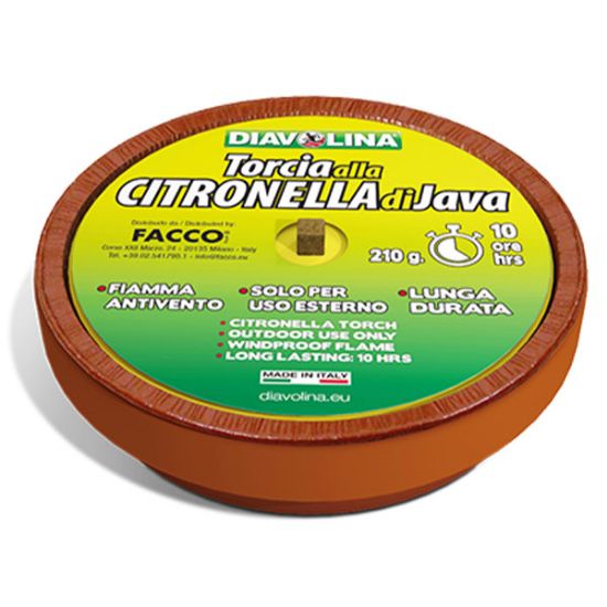 Immagine di CITRONELLA CON COCCIO IN TERRACOTTA DA ESTERNO CON FIAMMA ANTIVENTO Ø 16 CM DIAVOLINA