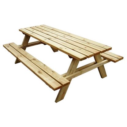 Immagine di TAVOLO CON PANCHE PIK-NIK DA ESTERNO IN LEGNO AUTOCLAVATO 6 PERSONE 180X73  H73 CM