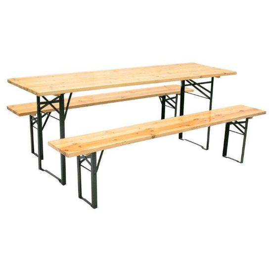 Immagine di SET BIRRERIA IN LEGNO RETTANGOLARE TAVOLO 200x80 CM + DUE PANCHE