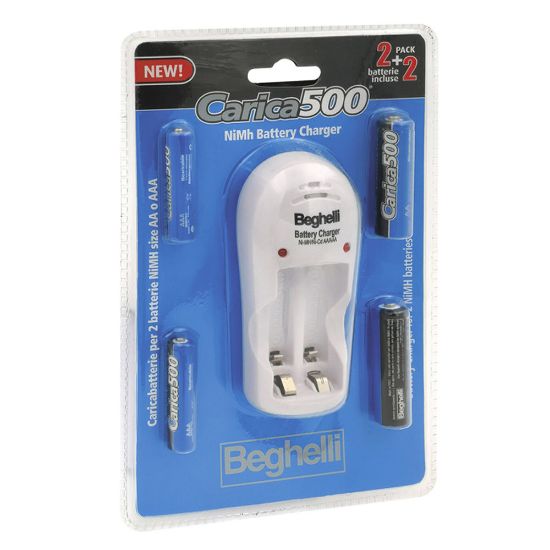 Immagine di CARICATORE ELETTRONICO PER BATTERIE AA E AAA CON 2 BATTERIE AA 1500 MAH E 2 AAA 800 MAH CARICA500 BEGHELLI