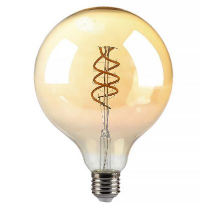 Immagine di LAMPADINA LED A FILAMENTO AMBRATA A DOPPIA SPIRALE 1800K G125 DIMMERABILE ATTACCO E27 DIMENSIONE 125x173 MM 6W VT-2126-N V-TAC