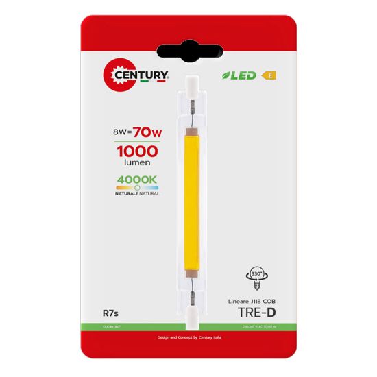 Immagine di LAMPADINA LED TRE-D COB LINEARE 118 MM LUCE NATURALE 4000K 8W CENTURY