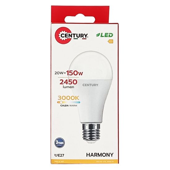 Immagine di LAMPADA LED E27 LUCE CALDA 3000K A GOCCIA HARMONY 80 20W CENTURY