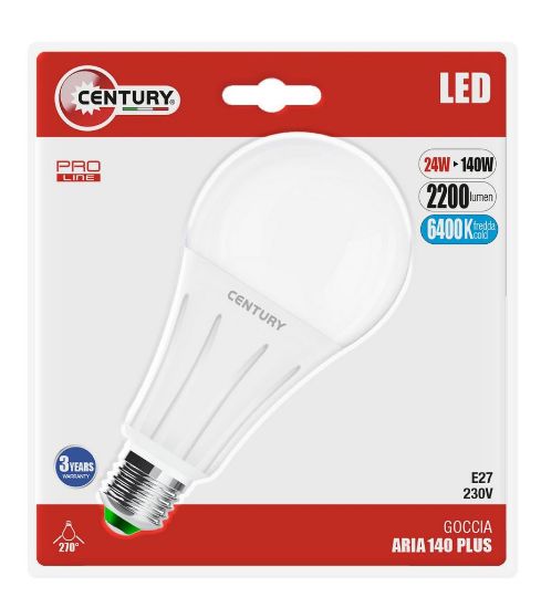 Immagine di LAMPADA LED E27 LUCE FREDDA 6400K GOCCIA ARIA PLUS 24W CENTURY