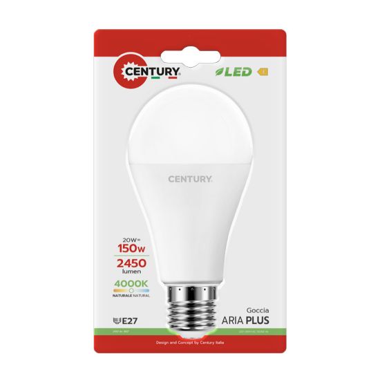 Immagine di LAMPADA LED E27 LUCE NATURALE 4000K GOCCIA ARIA PLUS 20W CENTURY