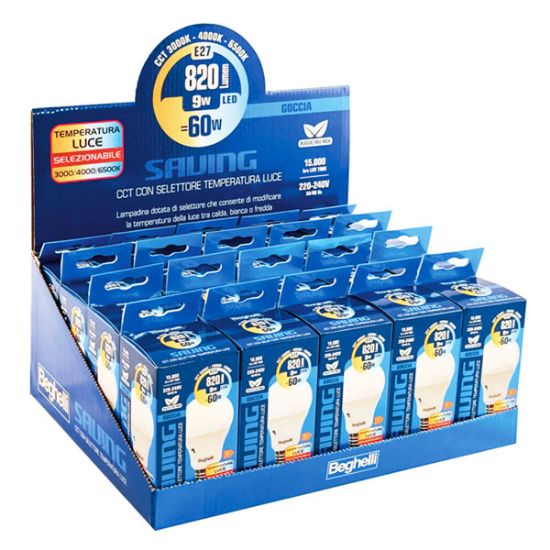 Immagine di LAMPADINA GOCCIA CON SELETTORE CCT PER MODIFICARE LA TEMPERATURA DELLA LUCE 9W ATTACCO E27 810LM BEGHELLI