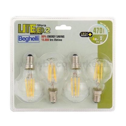 Immagine di LAMPADINA CON FILAMENTO LED SFERA 4W ATTACCO E14 4K CONFEZIONE 4 PZ BEGHELLI