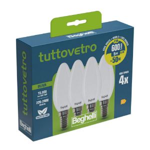 Immagine di LAMPADINA LED TUTTOVETRO OPALINO A OLIVA 5W 4K ATTACCO E14 CONFEZIONE 4 PZ BEGHELLI