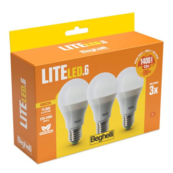 Immagine di LAMPADINA GOCCIA LITE LED6 13W 3K ATTACCO E27 CONFEZIONE 3 PZ BEGHELLI