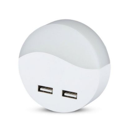 Immagine di LUCE NOTTURNA A LED SEGNAPASSI 4000K CON SENSORE RILEVATORE CREPUSCOLARE E 2 PORTE USB INTEGRATE 0,45W VT-84RD V-TAC