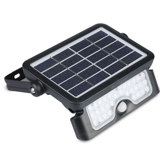 Immagine di PROIETTORE LED SOLARE DA MURO A BATTERIA 5W 30LED CON SENSORE DI MOVIMENTO E CREPUSCOLARE A BASI INCLINABILI 4000K IP65 VT-777-5 V-TAC