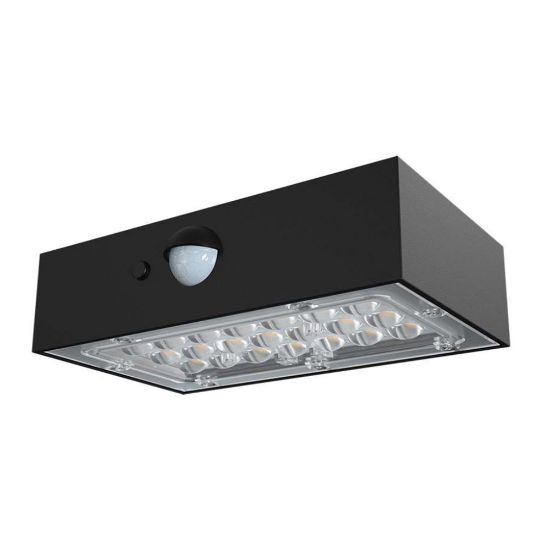 Immagine di LAMPADA LED DA MURO SOLARE 3W CORPO NERO 137.6x90.4x35.4 MM CON SENSORE DI MOVIMENTO E SELETTORE 3000 O 4000K IP65 VT-403 V-TAC