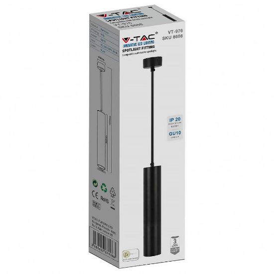 Immagine di PORTAFARETTO LED A SOSPENSIONE GU10 CORPO IN ALLUMINIO NERO RIFLETTORE COLORE ORO DIAMETRO 60x300 MM LAMPADINA NON INCLUSA VT-976-30 CM V-TAC