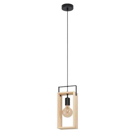 Immagine di LAMPADA EGLO FAMBOROUGH - STRUTTURA IN METALLO E LEGNO / FINITURA NERO, COLOR NATURALE 160x105 H 1100