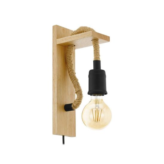 Immagine di LAMPADA EGLO RAMPSIDE - STRUTTURA IN METALLO E LEGNO / FINITURA ACCIAIO, GESSO L80 H300
