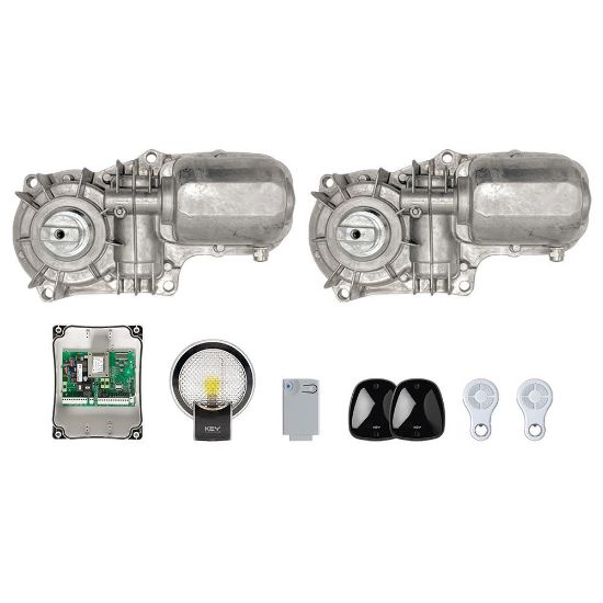 Immagine di KIT AUTOMAZIONE INTERRATO PER CANCELLO BATTENTE A DUE ANTE LUNGHEZZA FINO 3,5 MT+ 3,5 MT - 600KG DI PESO MASSIMO AD ANTA 230V KEY