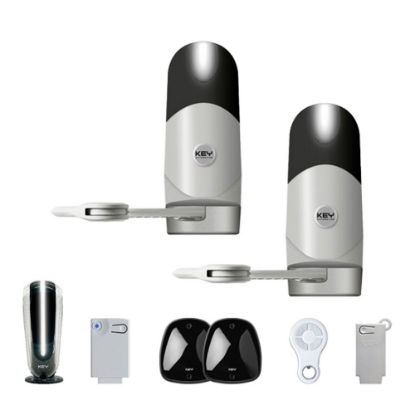 Immagine di KIT AUTOMAZIONE DUE BRACCI ARTICOLATI PER CANCELLO BATTENTE A DUE ANTE LUNGHEZZA FINO 2,5 MT+ 2,5 MT - 250KG DI PESO MASSIMO AD ANTA 24V CON LUCE LED INTEGRATA KEY