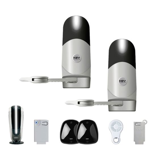 Immagine di KIT AUTOMAZIONE DUE BRACCI ARTICOLATI PER CANCELLO BATTENTE A DUE ANTE LUNGHEZZA FINO 2,5 MT+ 2,5 MT - 250KG DI PESO MASSIMO AD ANTA 24V CON LUCE LED INTEGRATA KEY