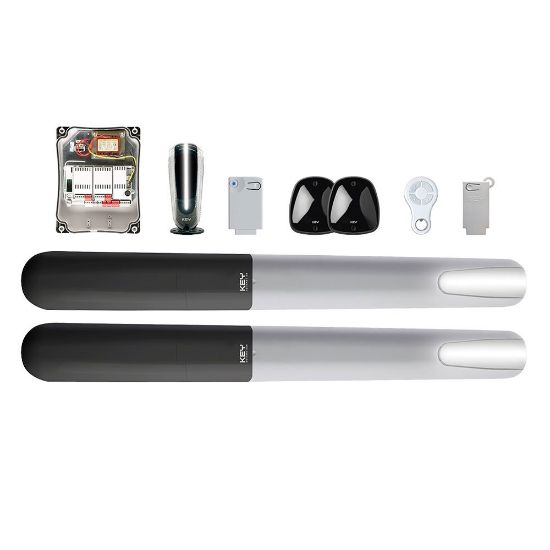 Immagine di KIT AUTOMAZIONE PER CANCELLO BATTENTE DUE ANTE LUNGHEZZA FINO 3MT+3MT - 500KG DI PESO MASSIMO AD ANTA 24V CON LUCE LED INTEGRATA KEY