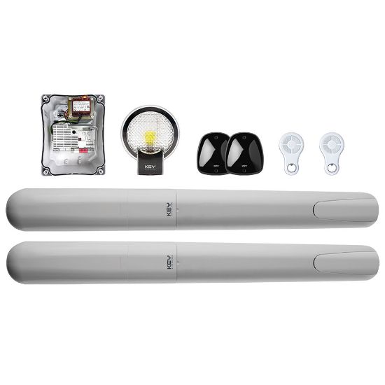 Immagine di KIT AUTOMAZIONE PER CANCELLO BATTENTE DUE ANTE LUNGHEZZA FINO 3MT+3MT - 500 KG DI PESO MASSIMO AD ANTA 24V KEY