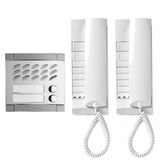 Immagine di KIT AUDIO BIFAMILIARE COMPLETO CON 2 POSTI INTERTERNI EX320R EXHITO,1 POSTO ESTERNO MODY 2 PULSANTI INCLUSI,1 ALIMENTATORE PRS240 FARFISA