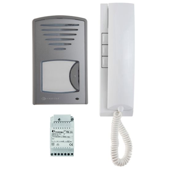 Immagine di KIT AUDIO MONOFAMILIARE CLICKIT COMPOSTO DA UN CITOFONO EXHITO EX311 UN PULSANTE CLICK FILO MURO E UN ALIMENTATORE FARFISA