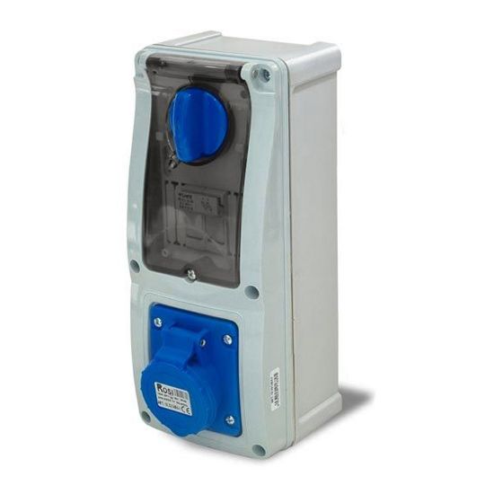 Immagine di PRESA INTERBLOCCATA VERTICALE CON FONDO E PORTAFUSIBILI 2 POLI+TERRA 16A 220V IP44 ROSI