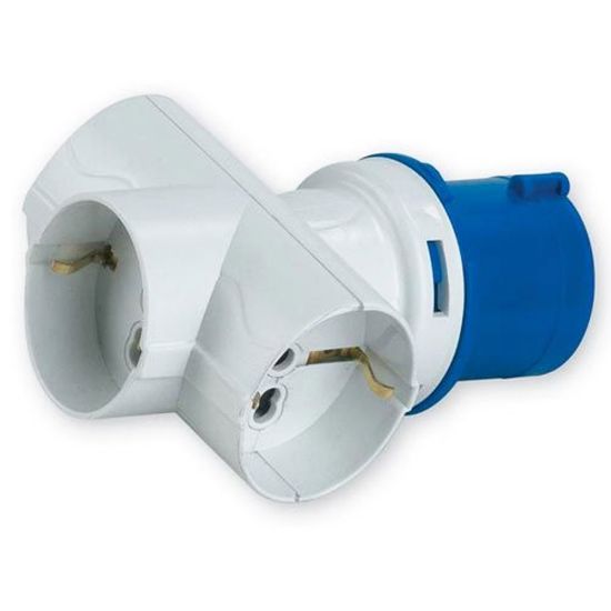 Immagine di ADATTATORE INDUSTRIALE DA SPINA BLU A 3 PRESE SCHUKO BIANCHE 16A IP20 ROSI