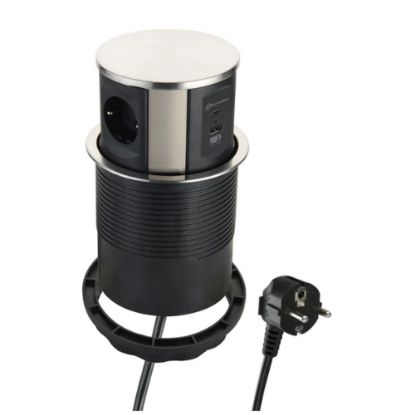 Immagine di MULTIPRESA POP-UP DA SCRIVANIA NERO/ARGENTO CON 3 PRESE SCHUKO E 2 USB ELECTRALINE