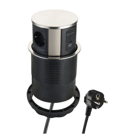 Immagine di MULTIPRESA POP-UP DA SCRIVANIA NERO/ARGENTO CON 3 PRESE SCHUKO E 2 USB ELECTRALINE